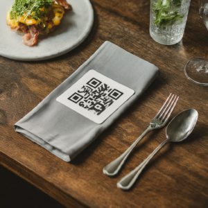 QR code menu imprinted or kept over a restaurant napkin