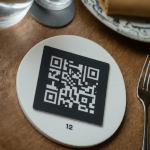 table number indicated besides a QR code for restaurant